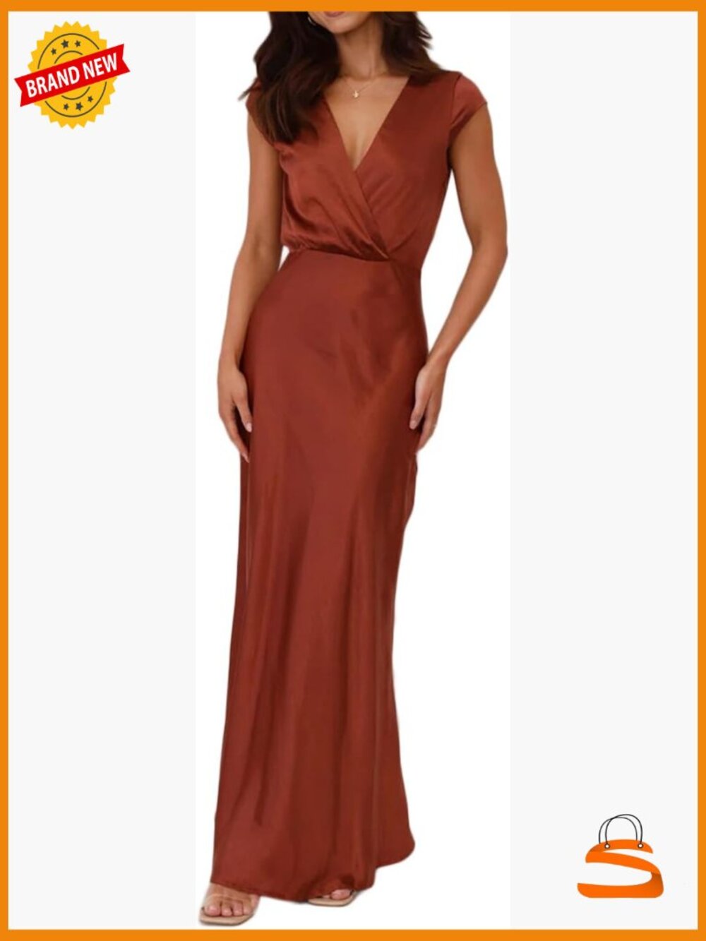 Elegant Satin V Neck Wrap Maxi Dress for Wedding Guest